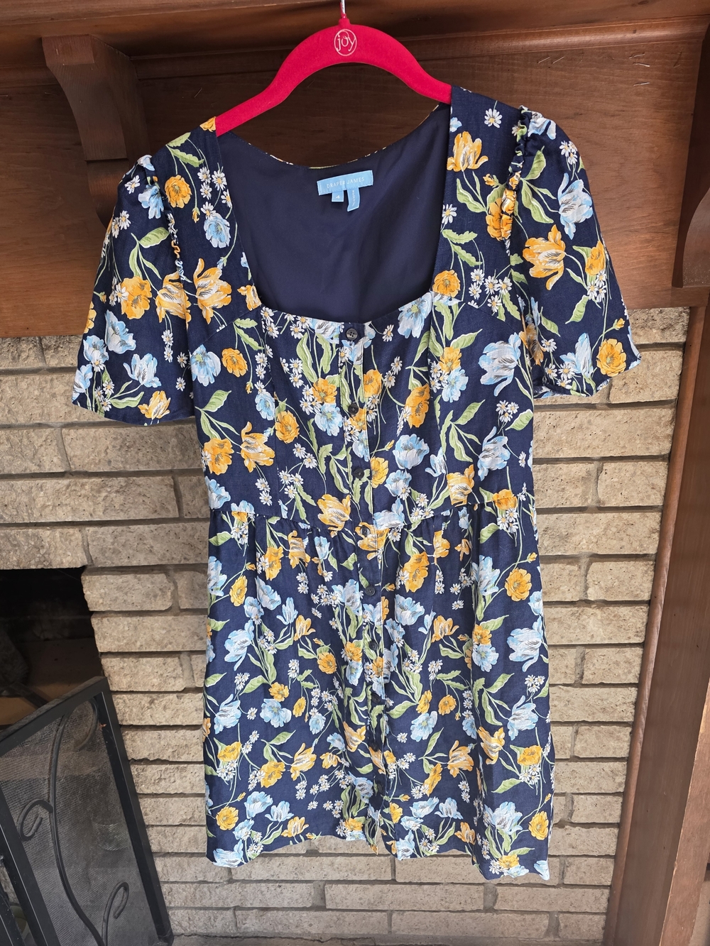 Draper James Linen Navy Floral Square-Neck Mini Dress - Picture 2 of 5